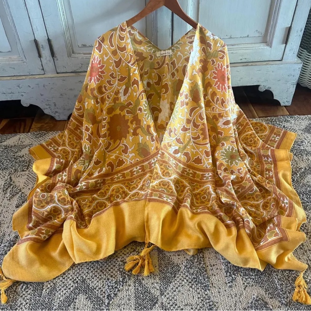 New Boho Lightweight Mustard Cardigan Kimono Top Cover Up Oversized Beach Denim